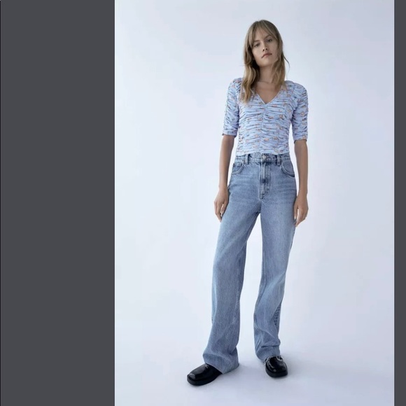 Zara blue tulle print top NWT - Picture 2 of 3